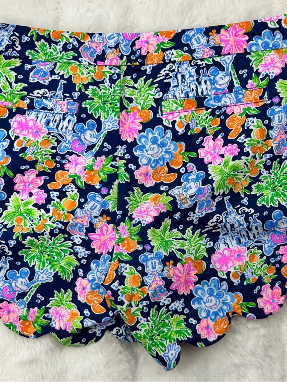 Lilly Pulitzer Navy Floral Mickey Mouse Scalloped Shorts - Picture 2 of 3
